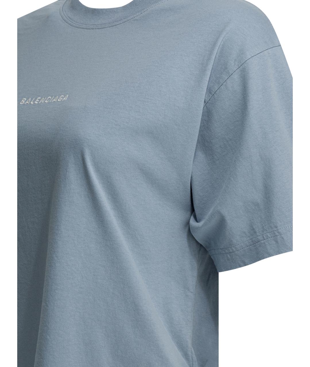 BALENCIAGA Голубая хлопковая футболка, фото 4