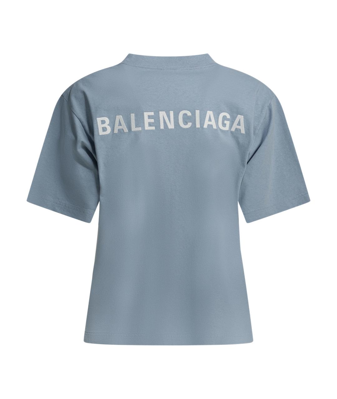 BALENCIAGA Голубая хлопковая футболка, фото 2