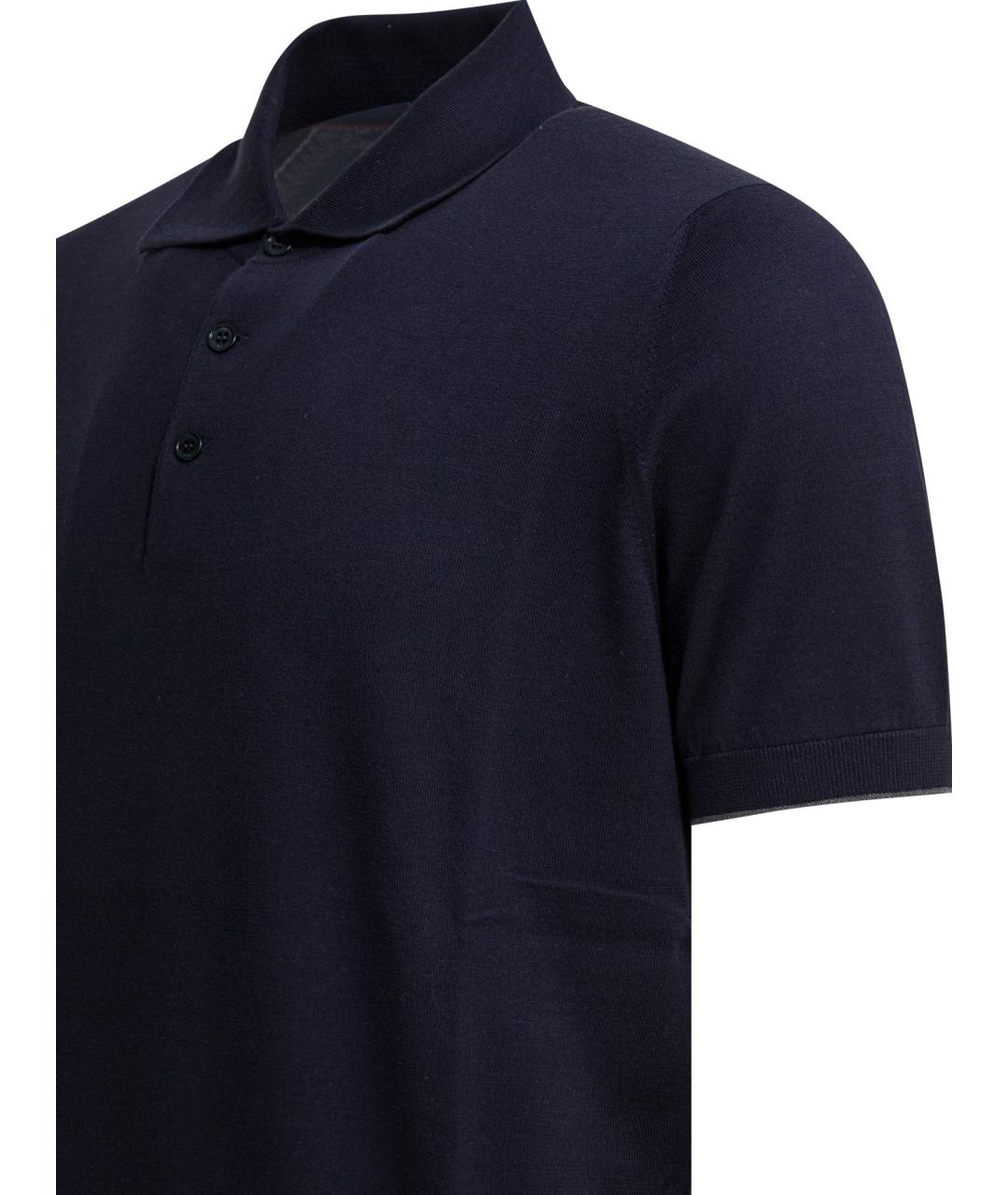 BRUNELLO CUCINELLI Синее хлопковое поло с коротким рукавом, фото 4