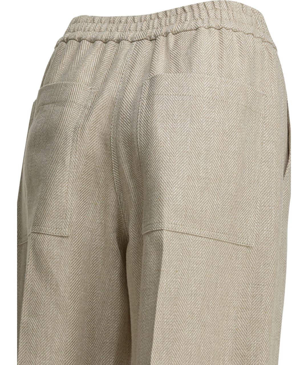 BRUNELLO CUCINELLI Бежевые льняные прямые брюки, фото 4