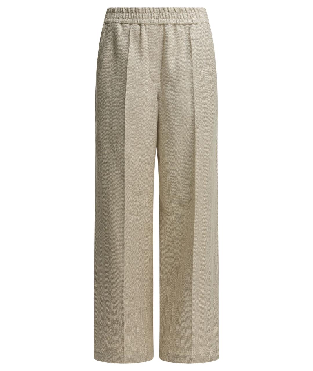 BRUNELLO CUCINELLI Бежевые льняные прямые брюки, фото 1