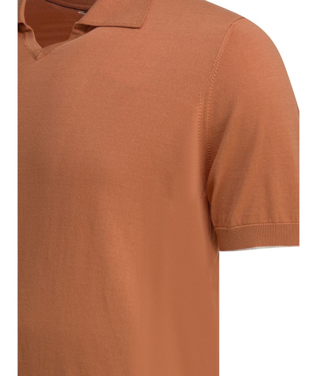 BRUNELLO CUCINELLI Оранжевое хлопковое поло с коротким рукавом, фото 4