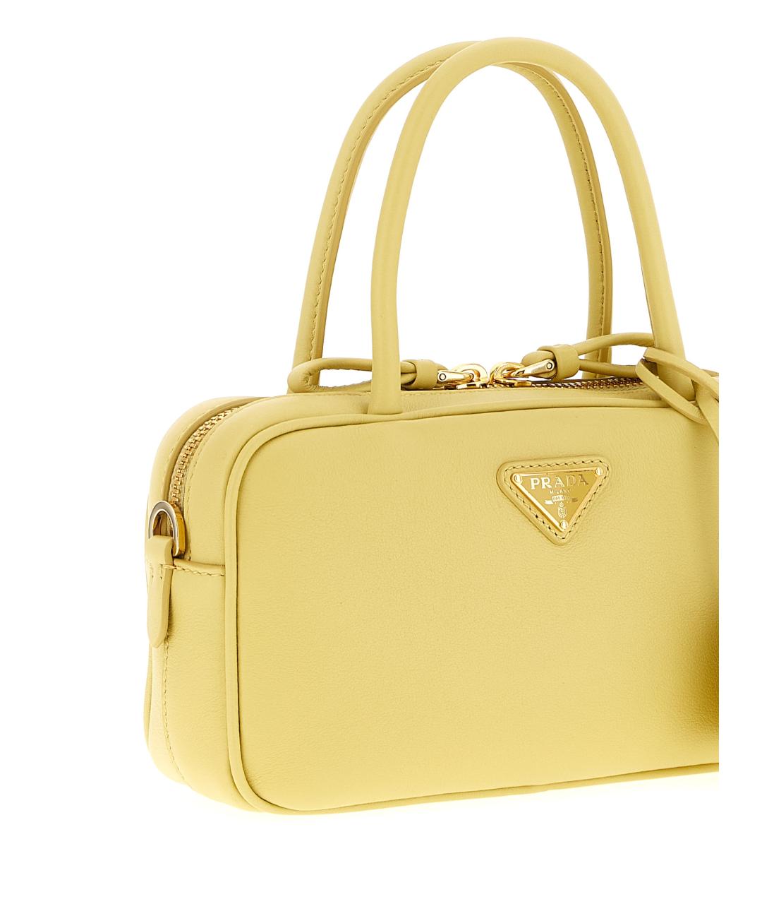 PRADA Желтая кожаная сумка с короткими ручками, фото 3
