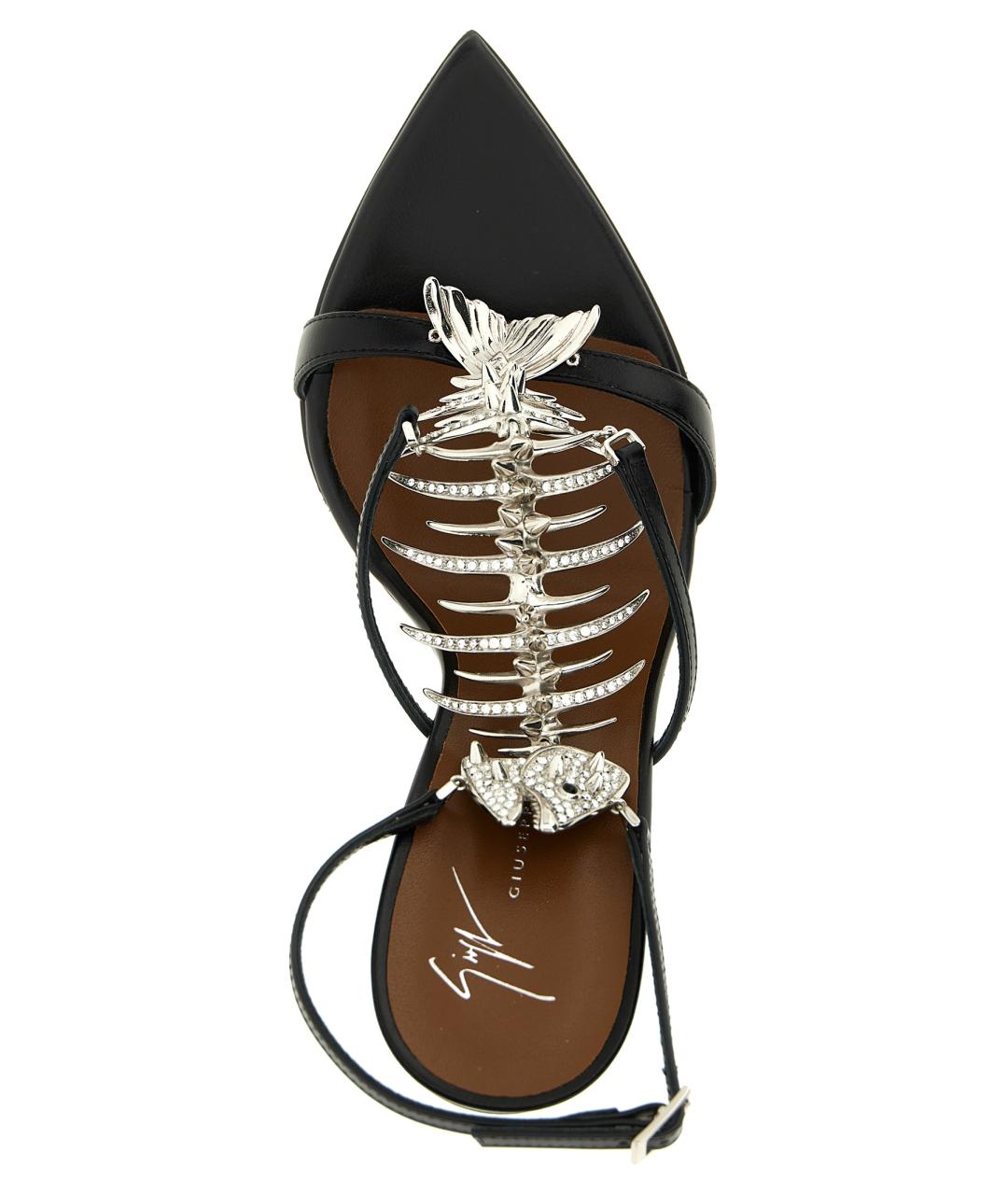 GIUSEPPE ZANOTTI DESIGN Черные кожаные босоножки, фото 4