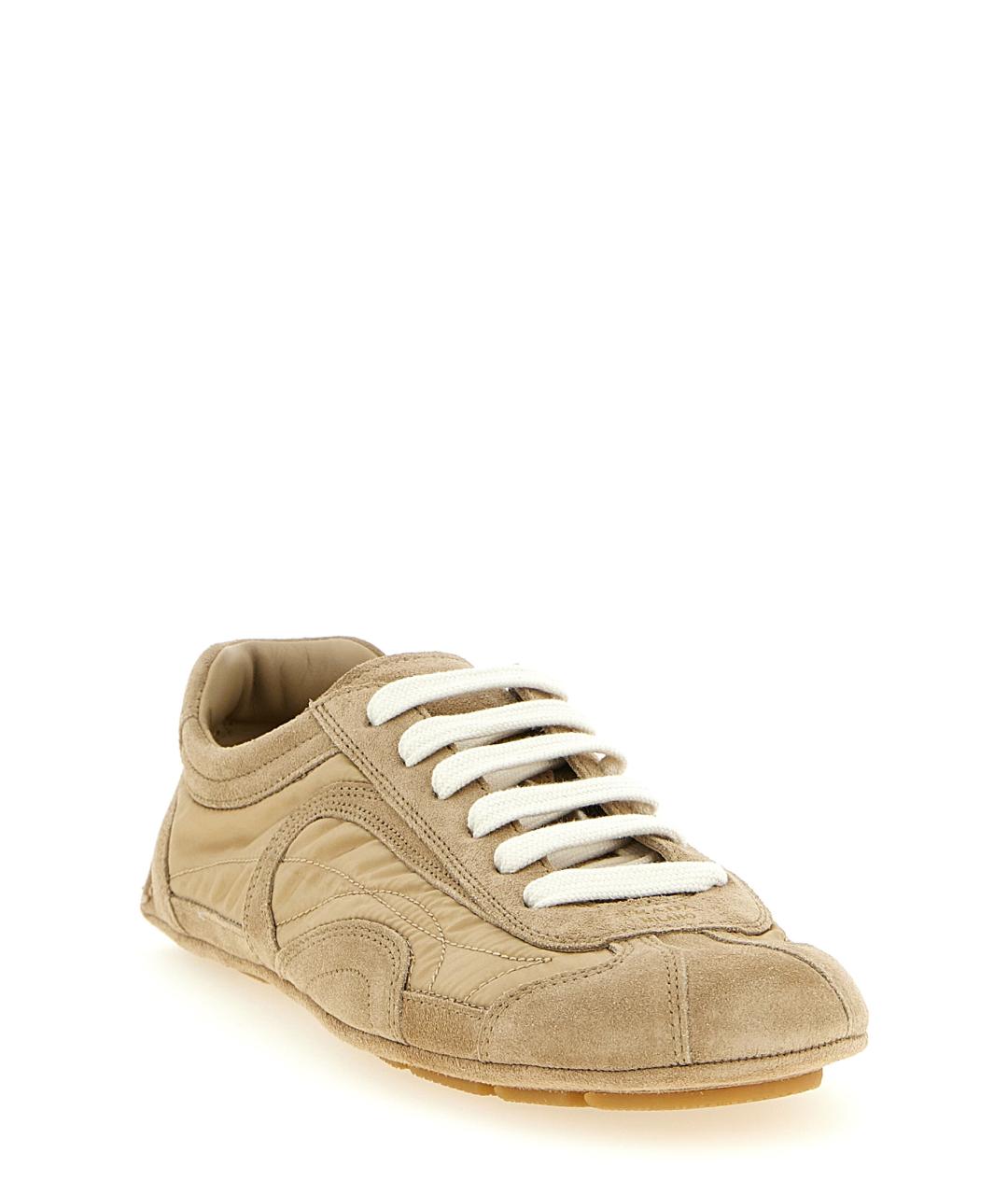 PRADA Бежевые текстильные кроссовки, фото 2