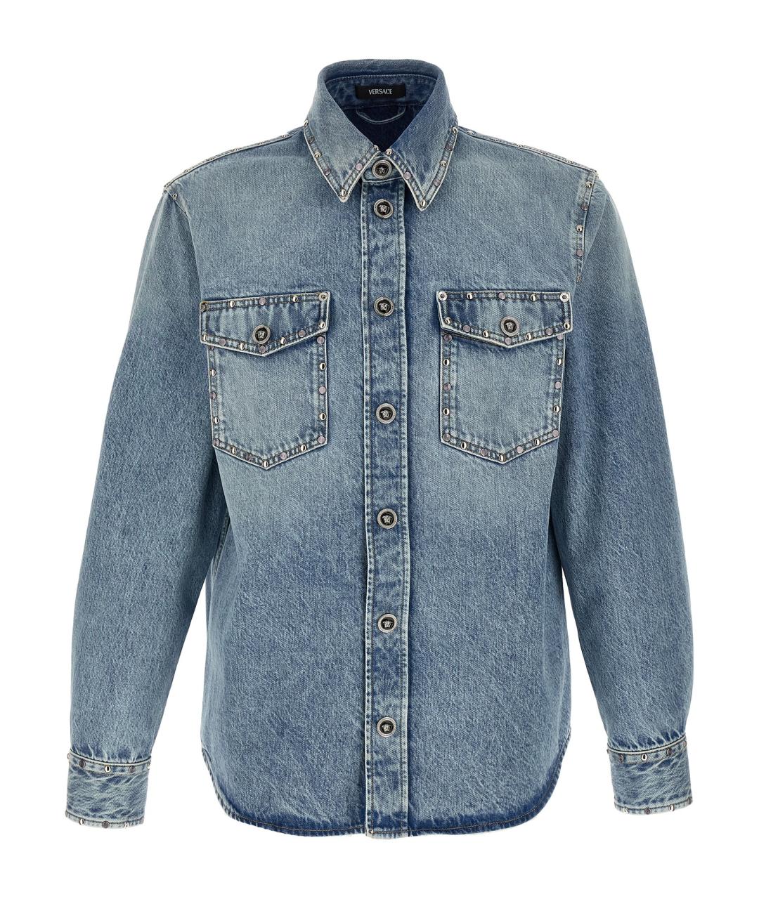 VERSACE Голубая хлопковая кэжуал рубашка, фото 1