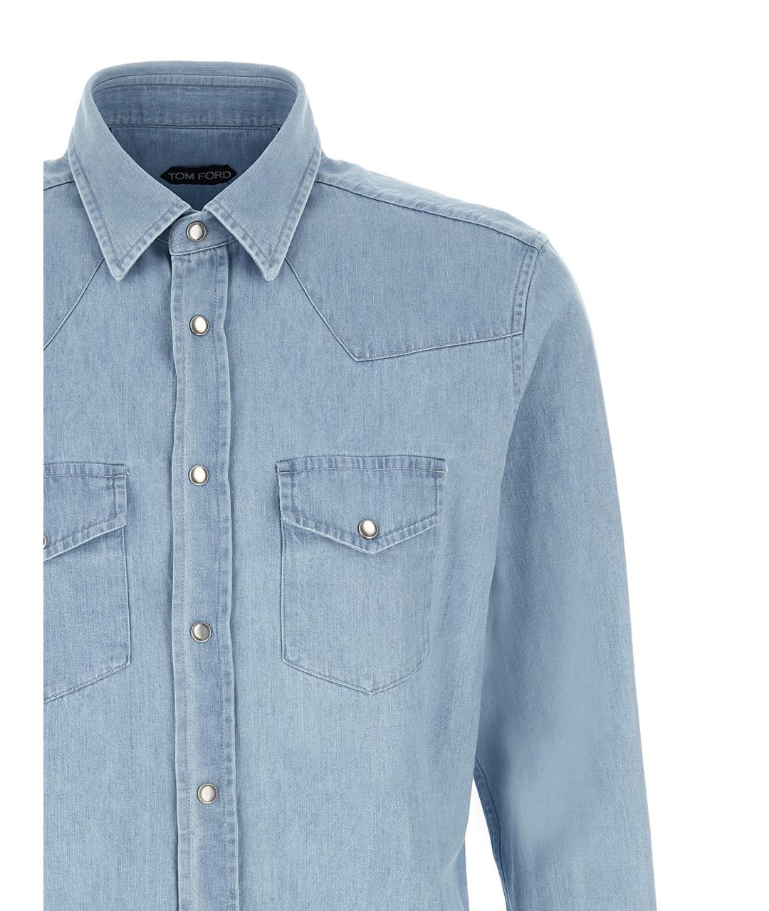 TOM FORD Голубая хлопковая кэжуал рубашка, фото 3