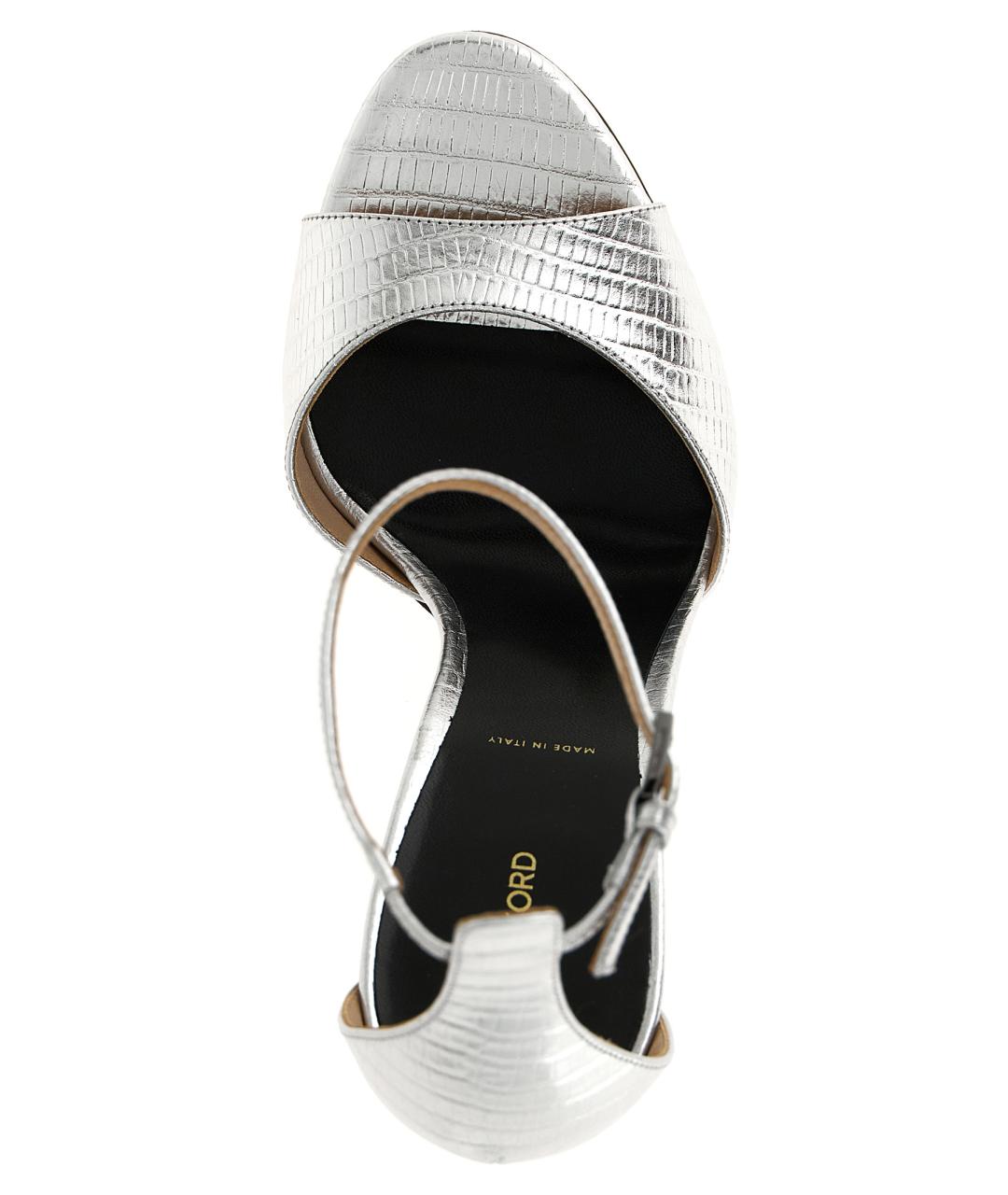 TOM FORD Серебряные кожаные босоножки, фото 4