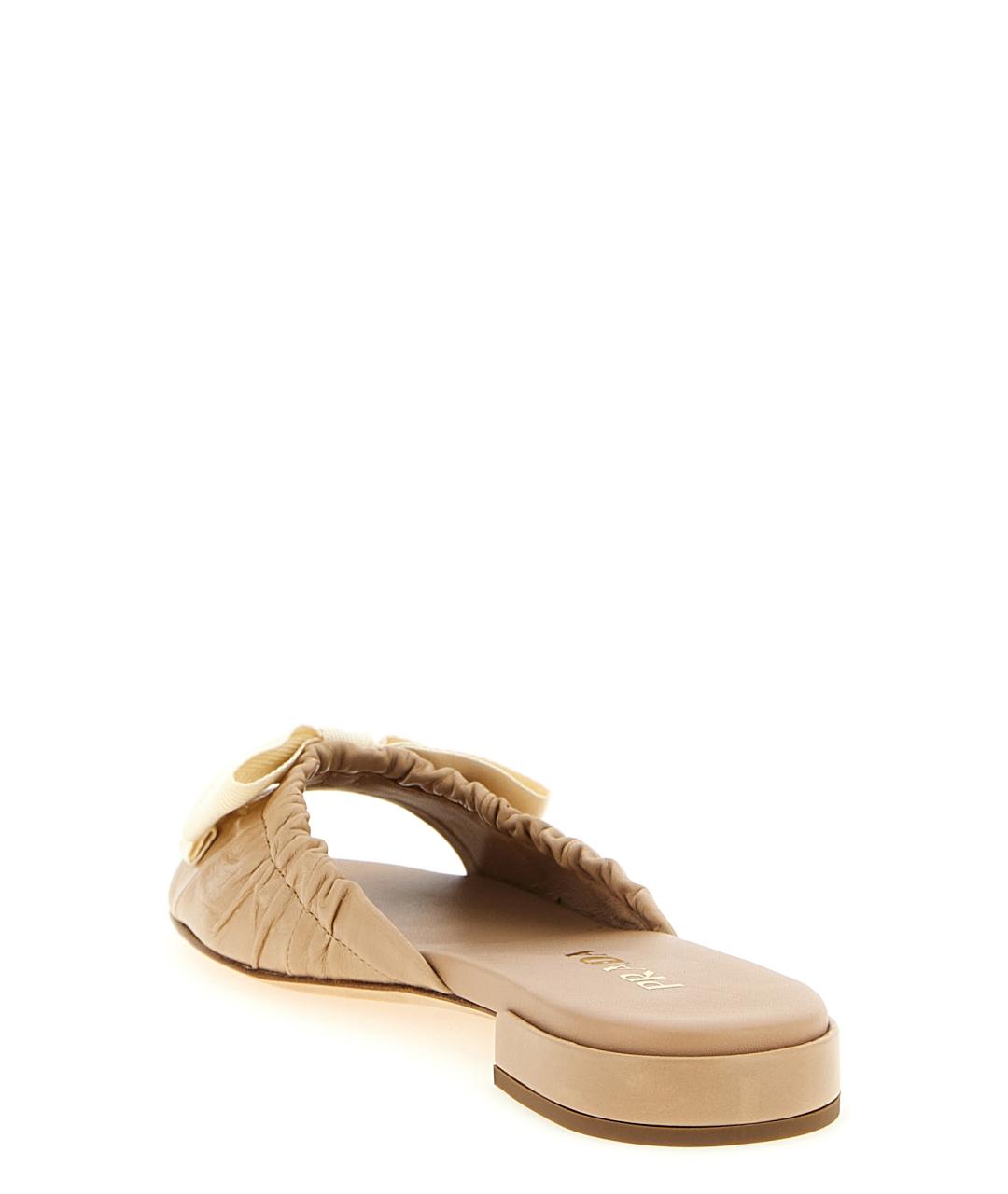 PRADA Бежевые кожаные шлепанцы, фото 3