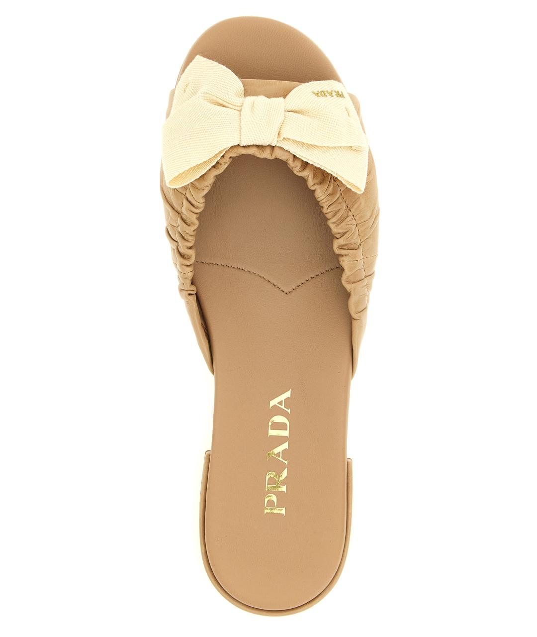 PRADA Бежевые кожаные шлепанцы, фото 4