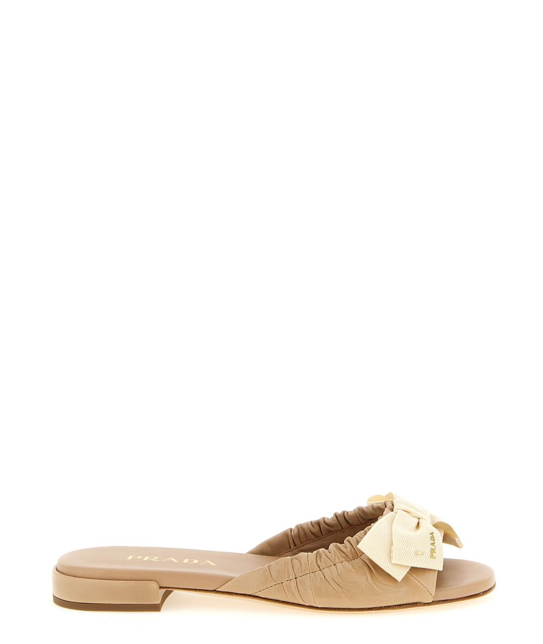 PRADA Бежевые кожаные шлепанцы, фото 1