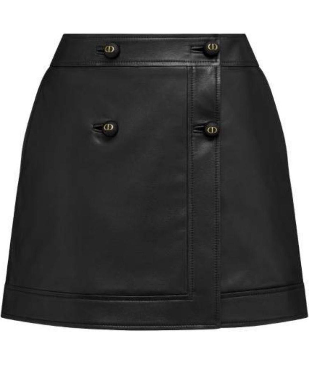 CHRISTIAN DIOR Черная кожаная юбка мини, фото 4