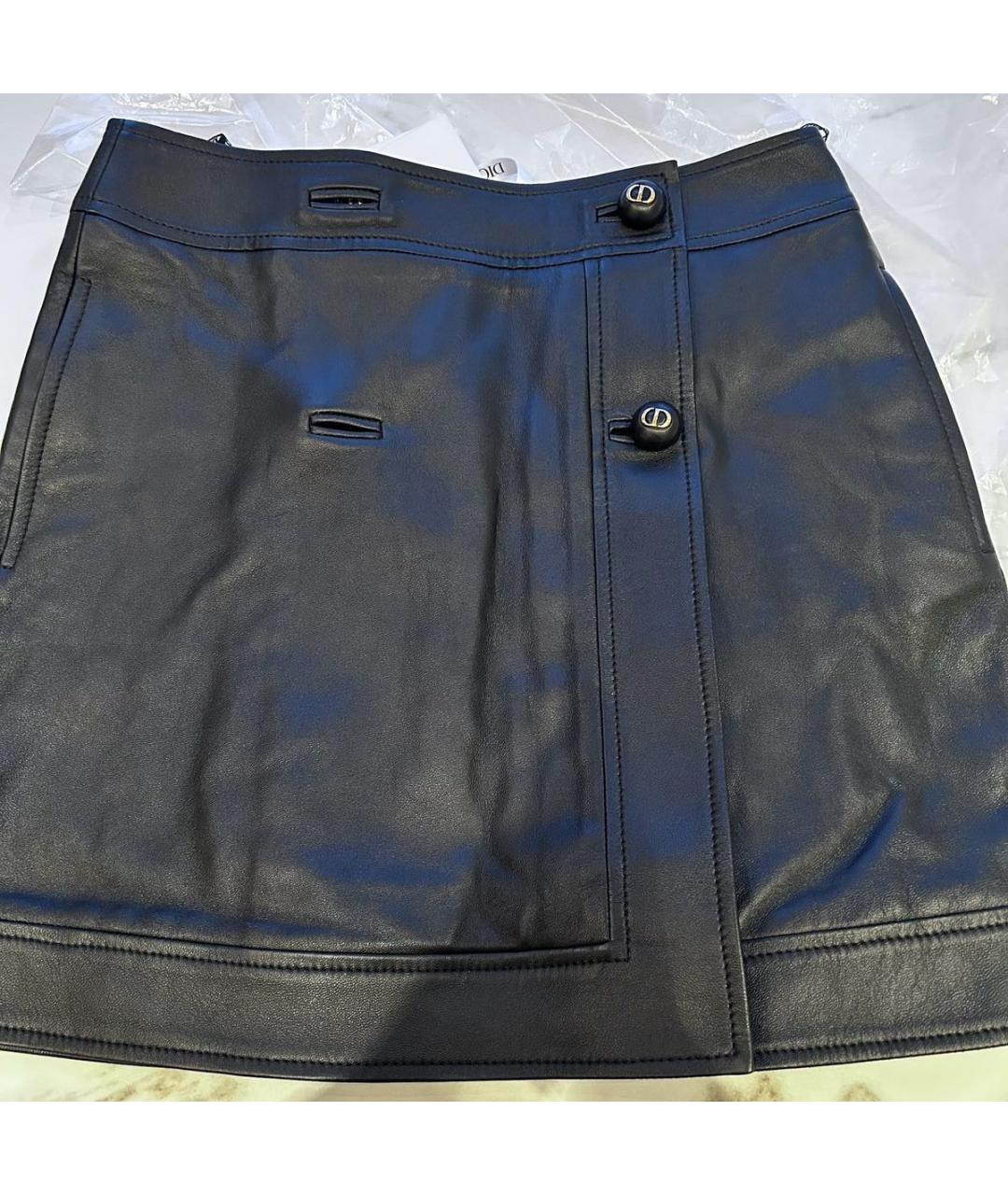 CHRISTIAN DIOR Черная кожаная юбка мини, фото 3