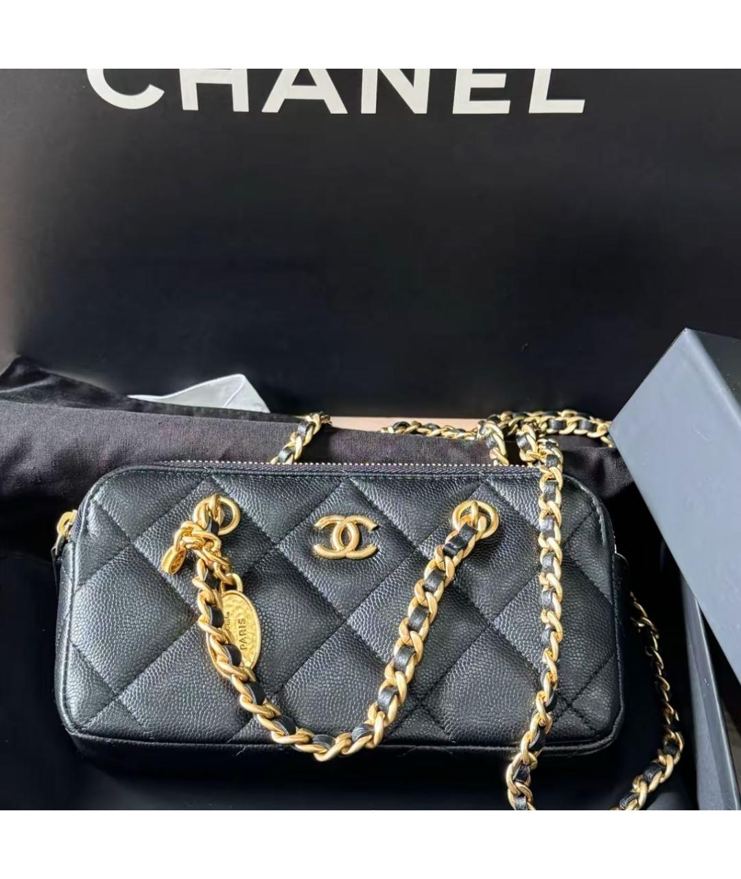 CHANEL Черная кожаная сумка через плечо, фото 7