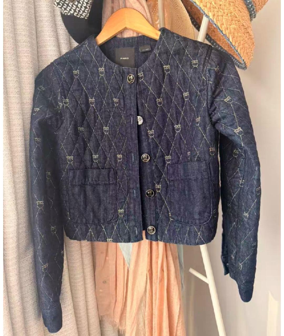 PINKO Темно-синяя хлопковая куртка, фото 5