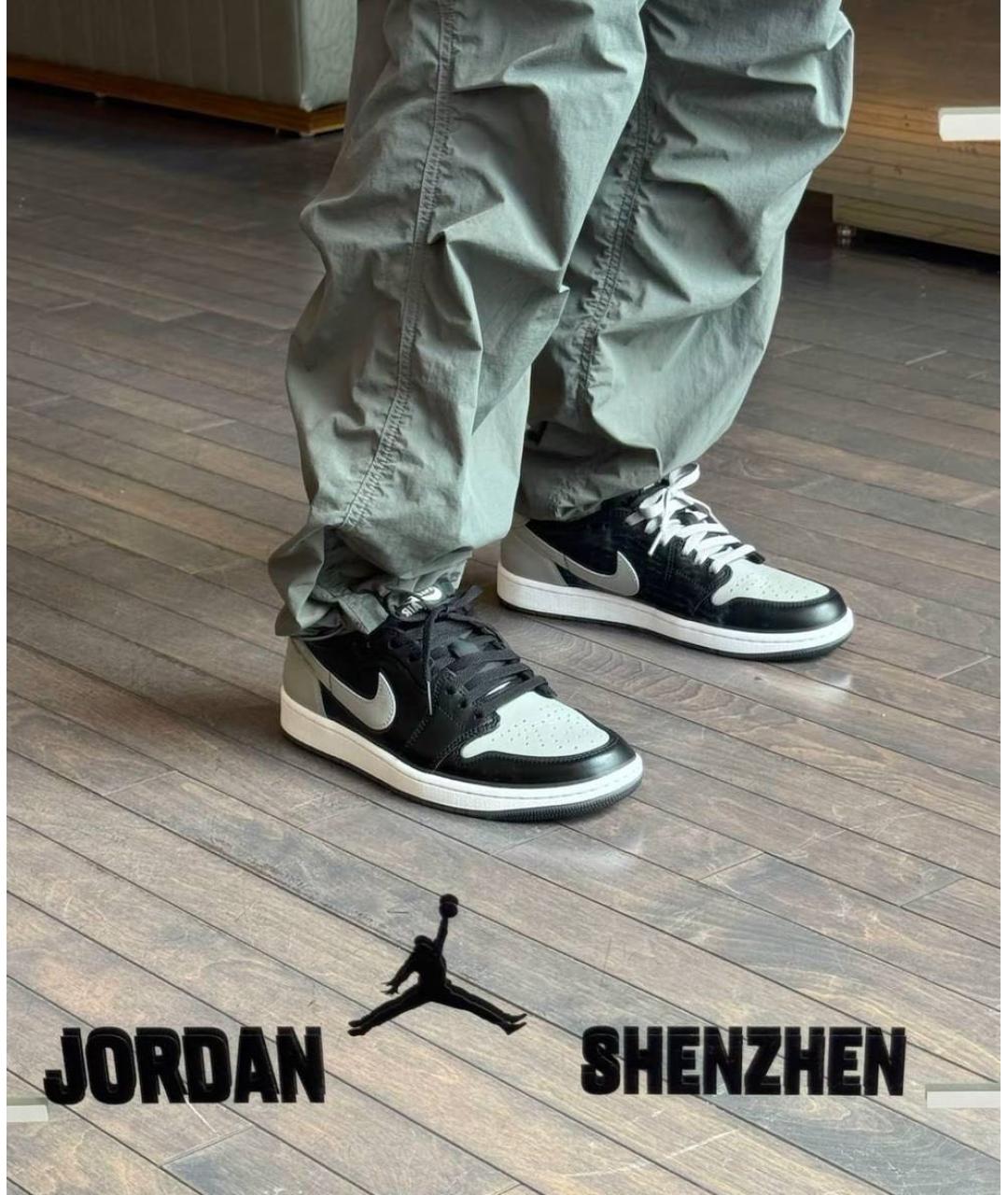 JORDAN Черные кожаные низкие кроссовки / кеды, фото 2