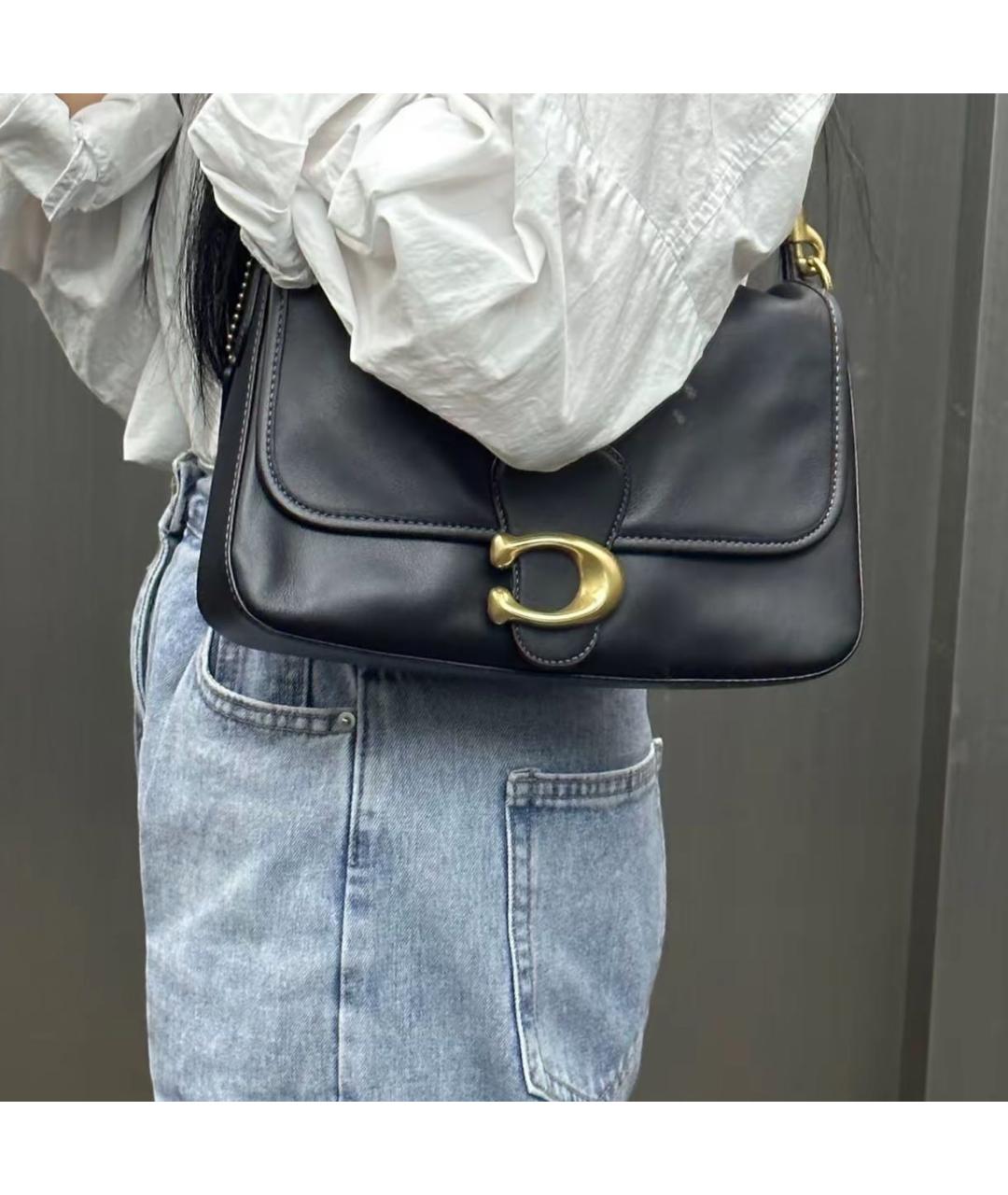 COACH Черная кожаная сумка через плечо, фото 5