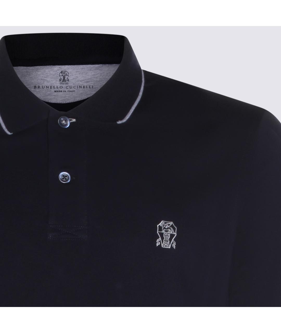 BRUNELLO CUCINELLI Синее хлопковое поло с коротким рукавом, фото 3