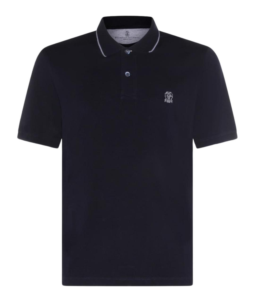 BRUNELLO CUCINELLI Синее хлопковое поло с коротким рукавом, фото 1