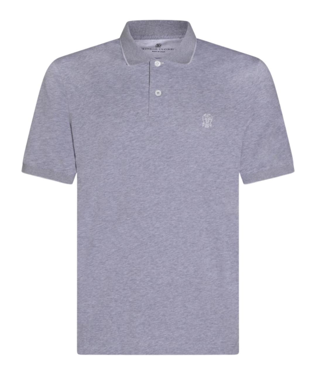 BRUNELLO CUCINELLI Серое хлопковое поло с коротким рукавом, фото 1