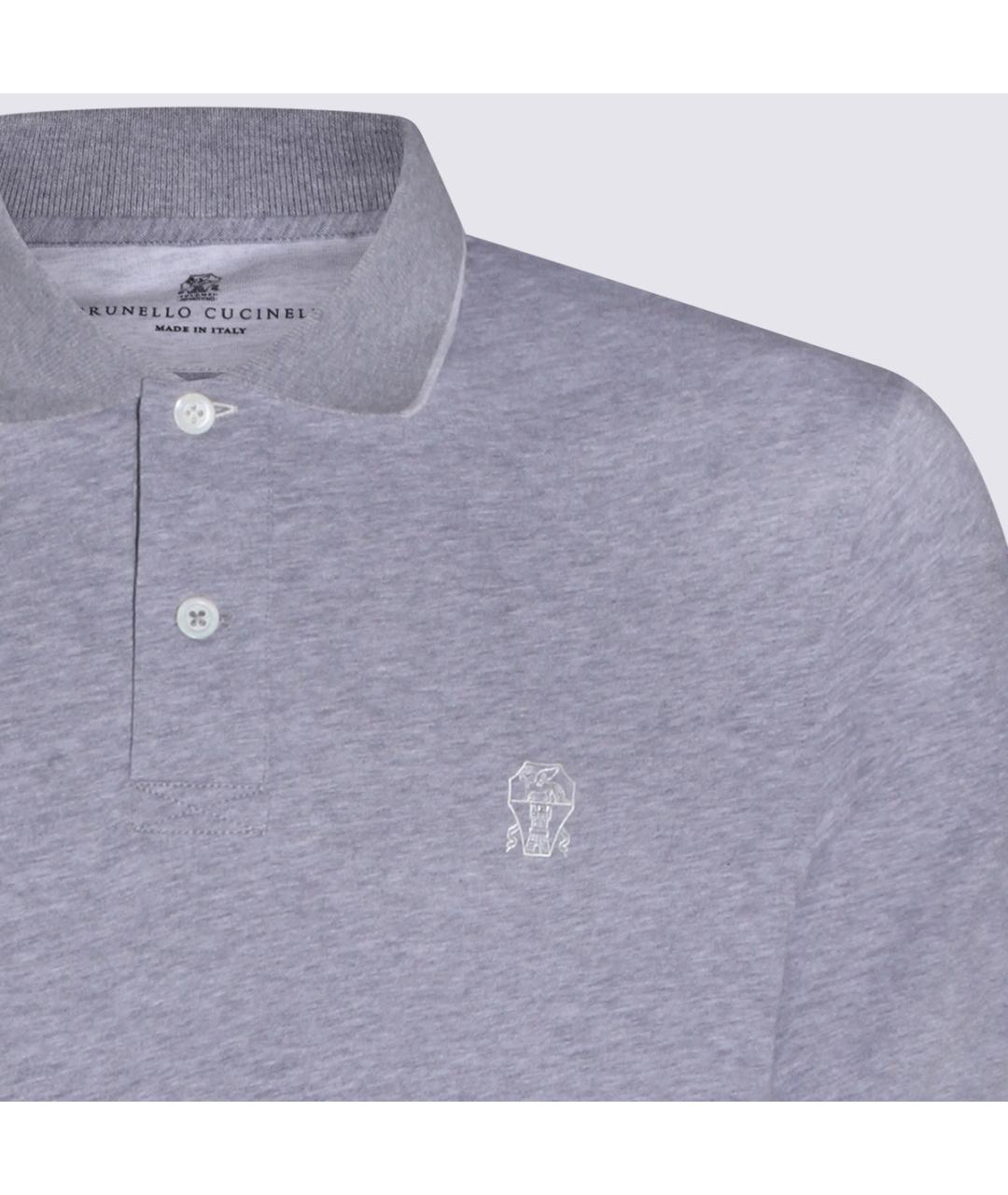 BRUNELLO CUCINELLI Серое хлопковое поло с коротким рукавом, фото 3