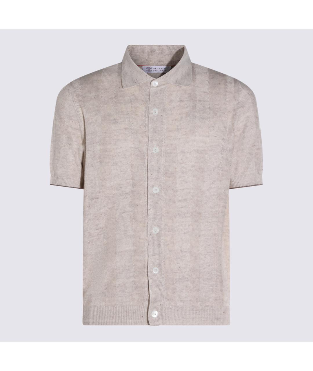 BRUNELLO CUCINELLI Коричневая хлопко-лиоцелловая кэжуал рубашка, фото 4