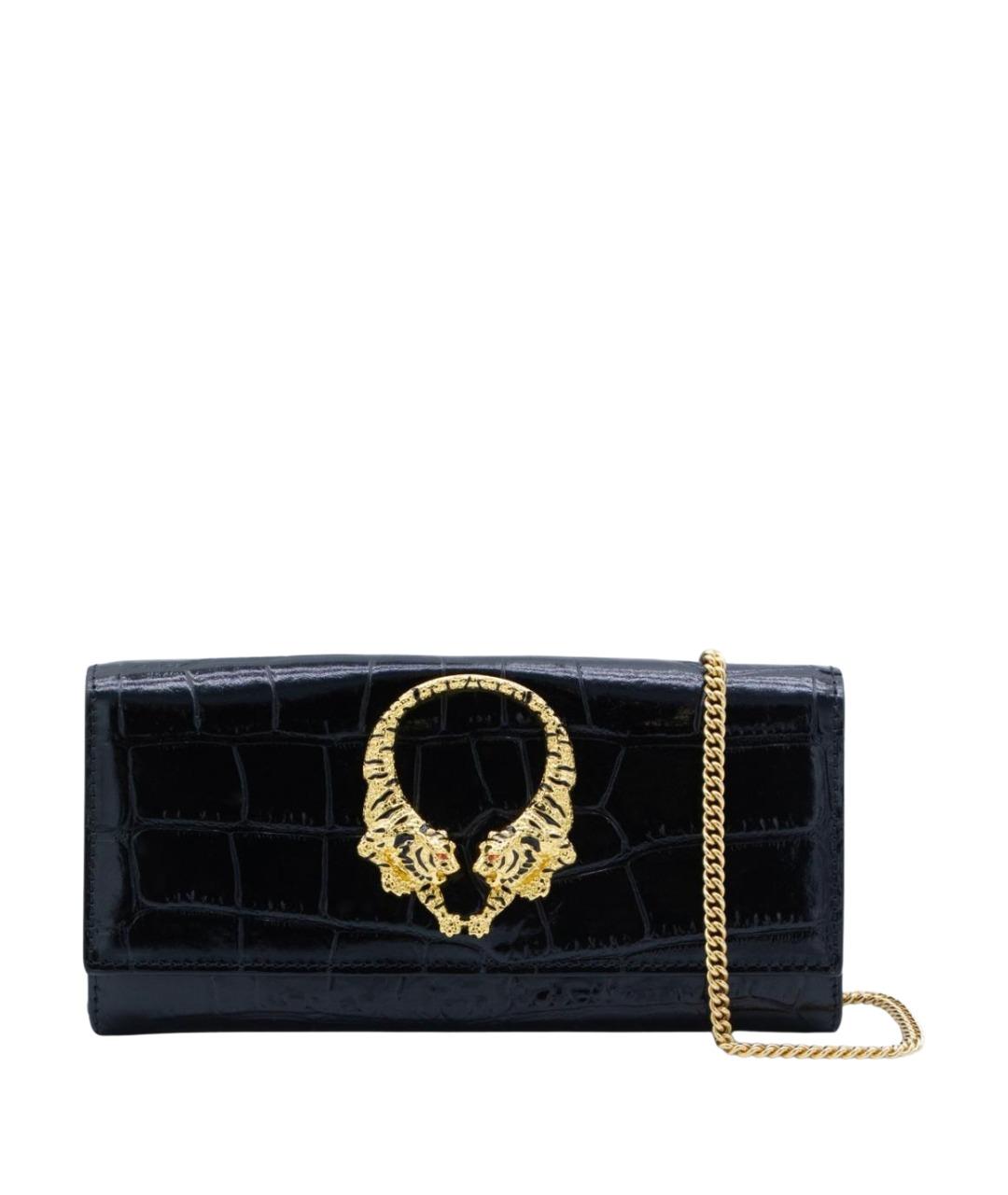 ROBERTO CAVALLI Черная кожаная сумка через плечо, фото 1