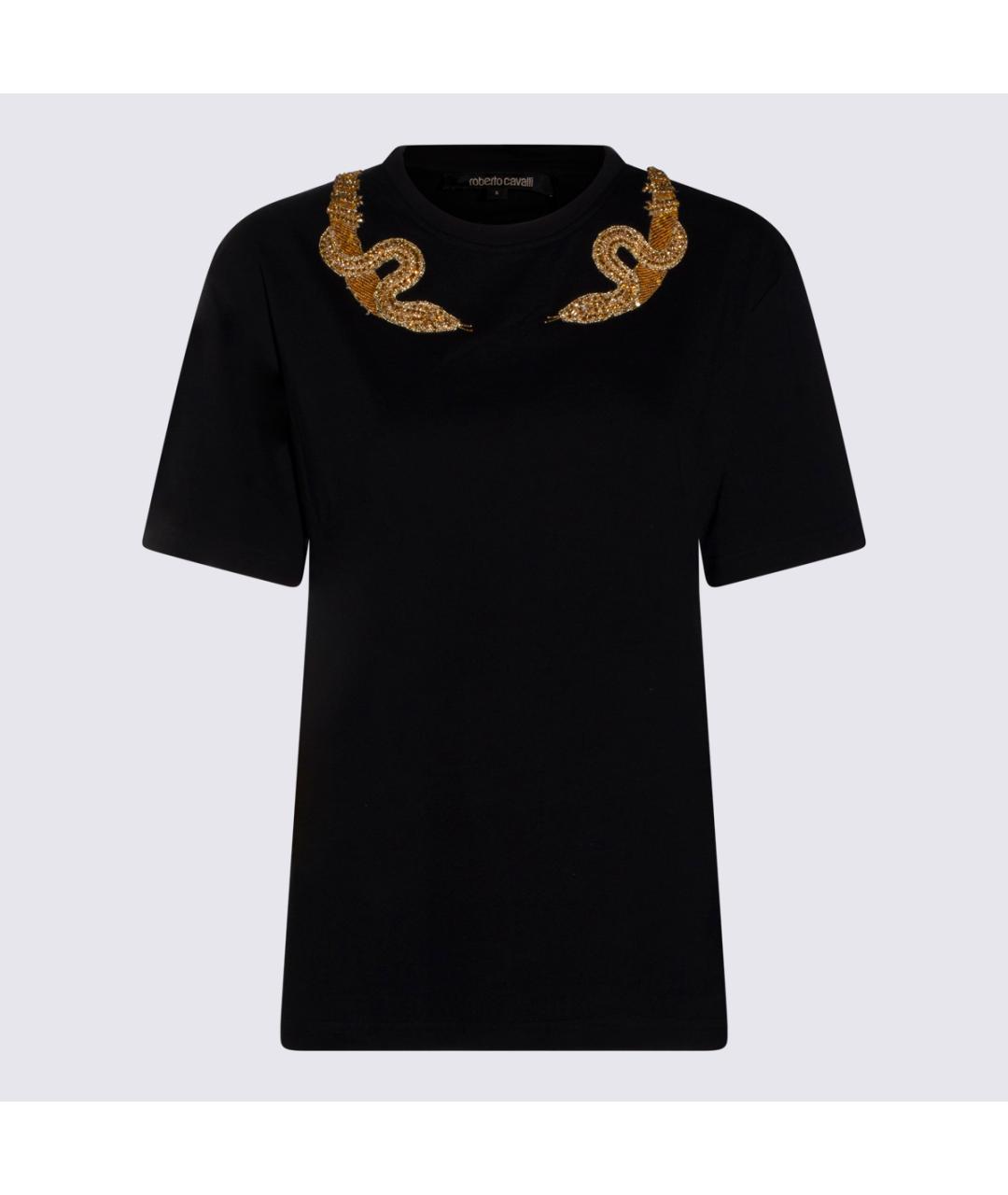 ROBERTO CAVALLI Черная хлопковая футболка, фото 4
