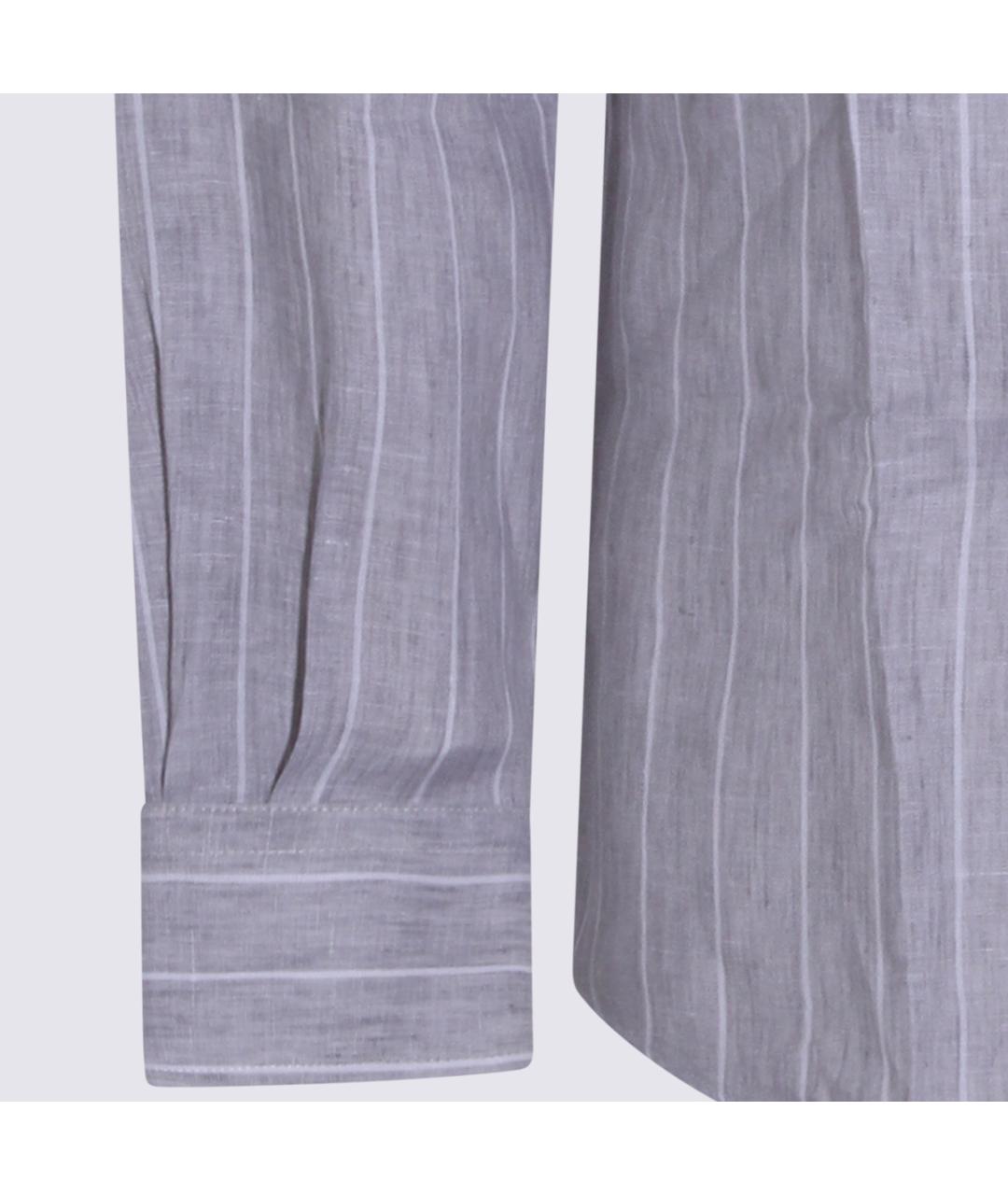 BRUNELLO CUCINELLI Серая хлопко-лиоцелловая кэжуал рубашка, фото 4