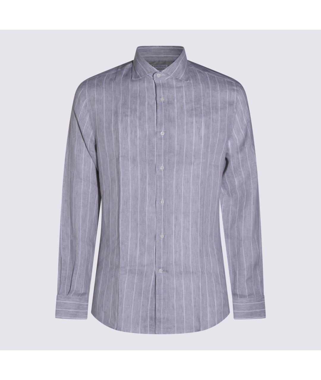 BRUNELLO CUCINELLI Серая хлопко-лиоцелловая кэжуал рубашка, фото 5