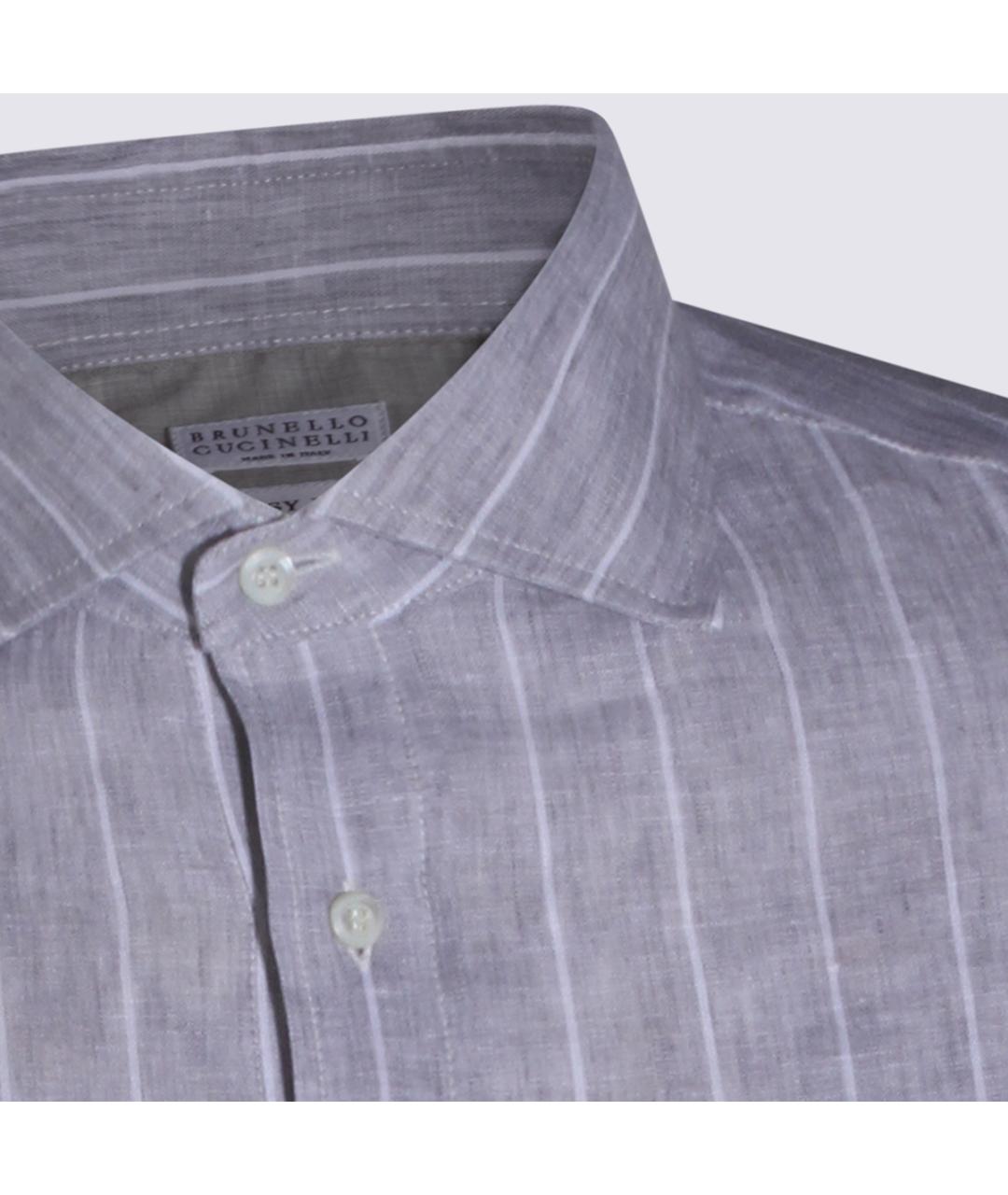 BRUNELLO CUCINELLI Серая хлопко-лиоцелловая кэжуал рубашка, фото 3
