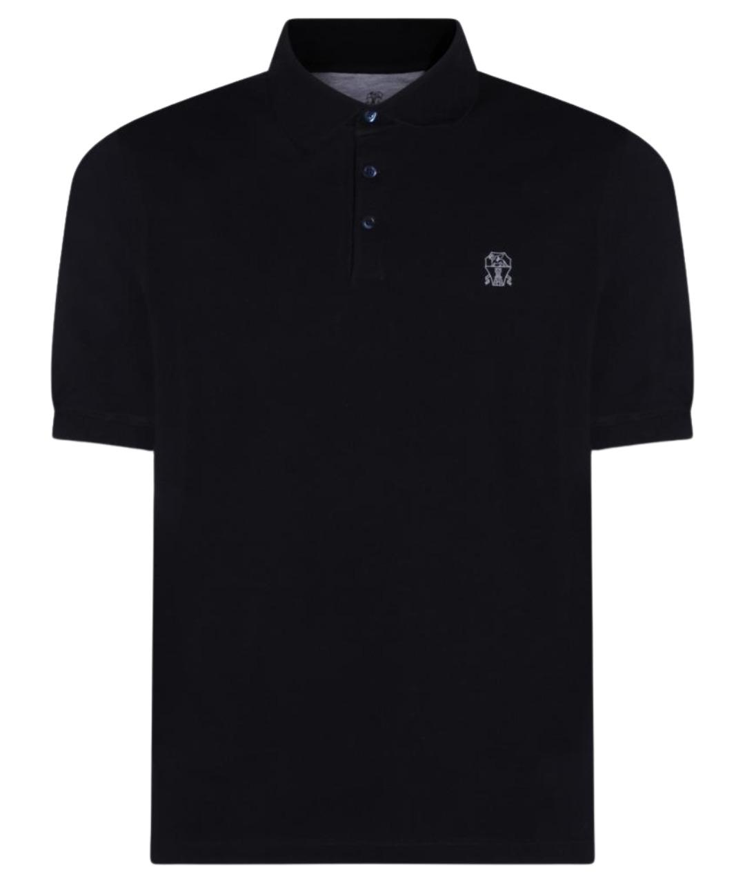 BRUNELLO CUCINELLI Темно-синее хлопковое поло с коротким рукавом, фото 1