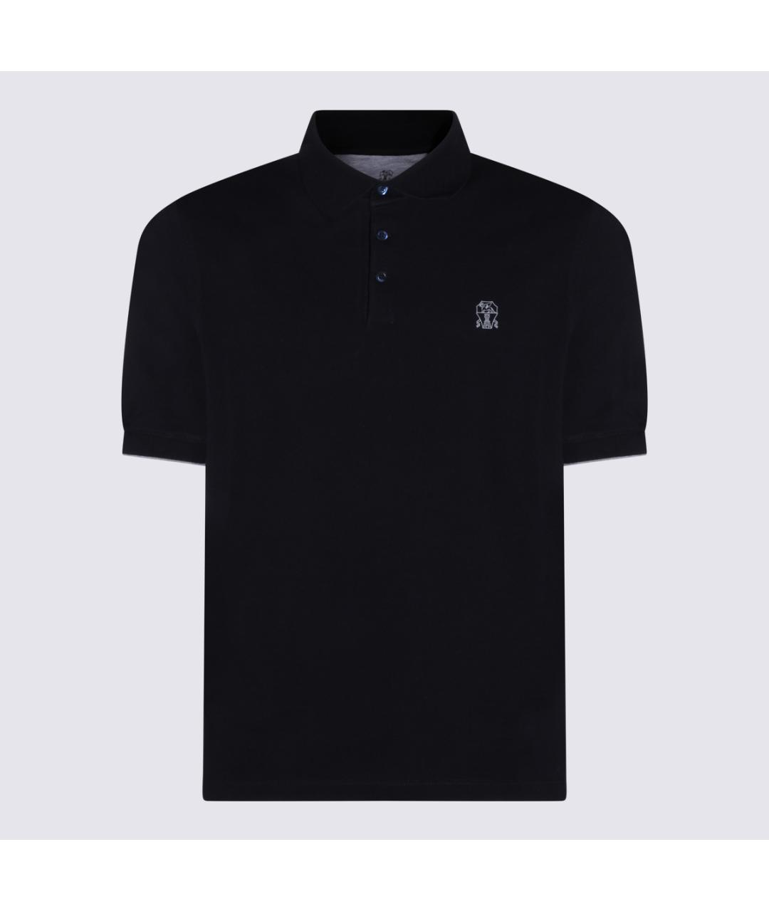 BRUNELLO CUCINELLI Темно-синее хлопковое поло с коротким рукавом, фото 4