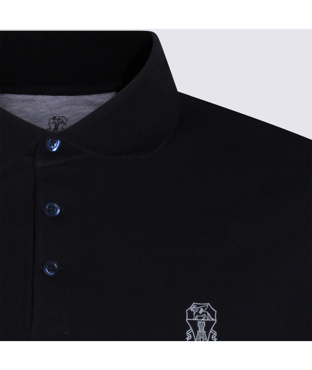 BRUNELLO CUCINELLI Темно-синее хлопковое поло с коротким рукавом, фото 3