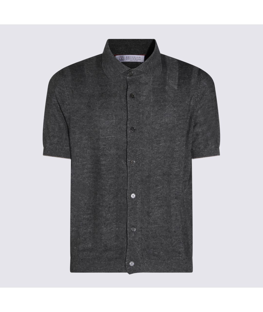 BRUNELLO CUCINELLI Серая хлопко-полиэстеровая кэжуал рубашка, фото 4