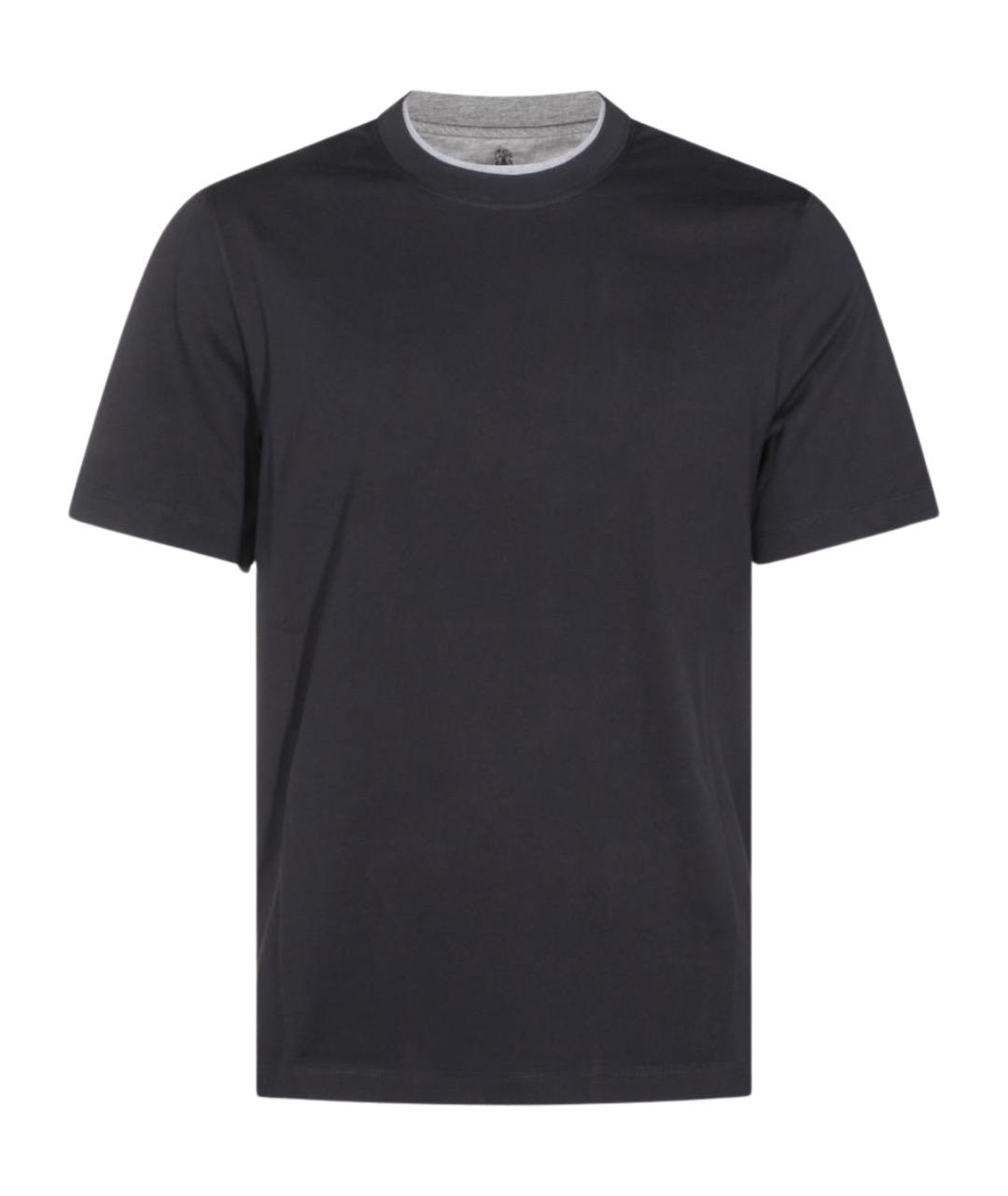 BRUNELLO CUCINELLI Темно-синяя хлопковая футболка, фото 1