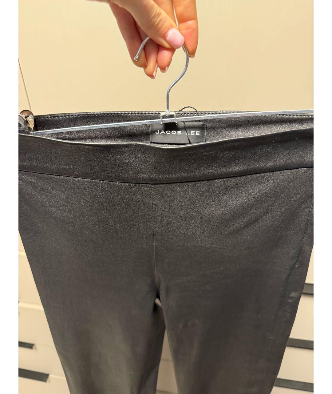 Jacob Lee Черные кожаные брюки узкие, фото 3