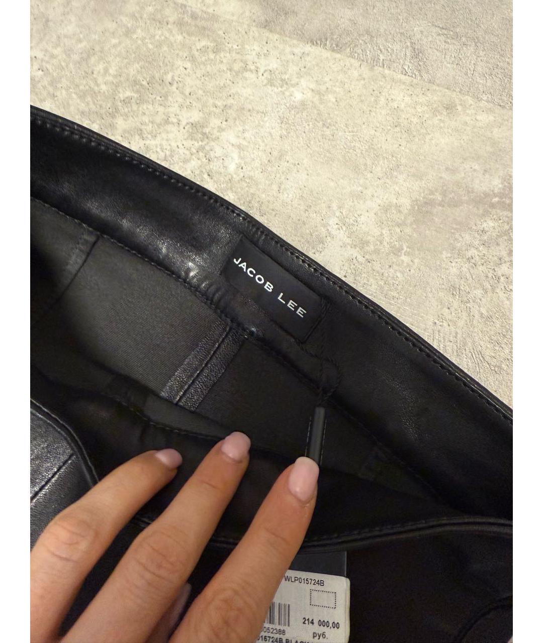 Jacob Lee Черные кожаные брюки узкие, фото 5