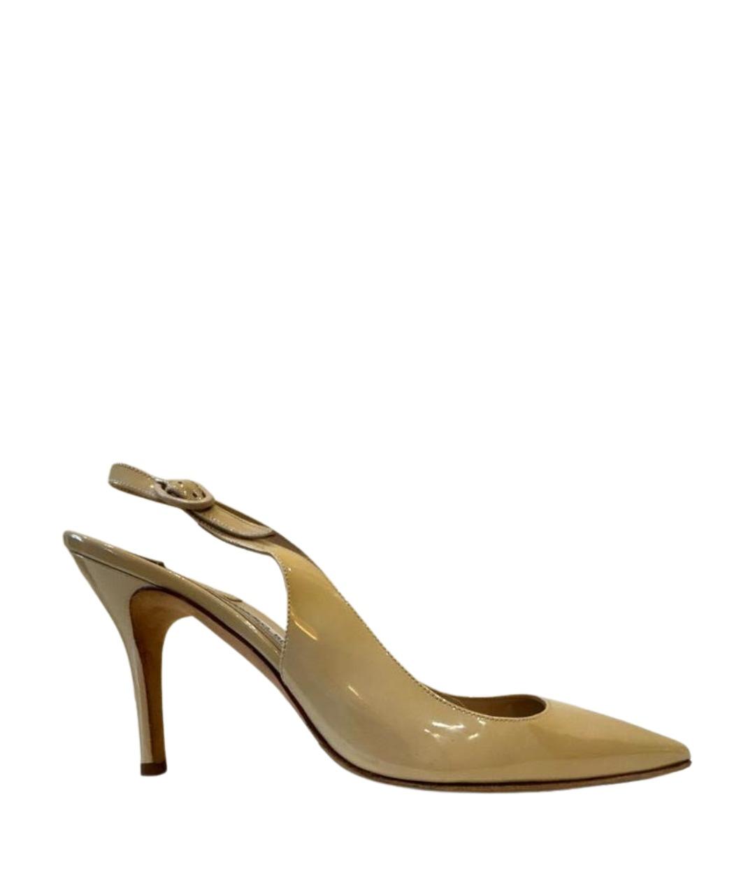 MANOLO BLAHNIK Бежевые босоножки из лакированной кожи, фото 1