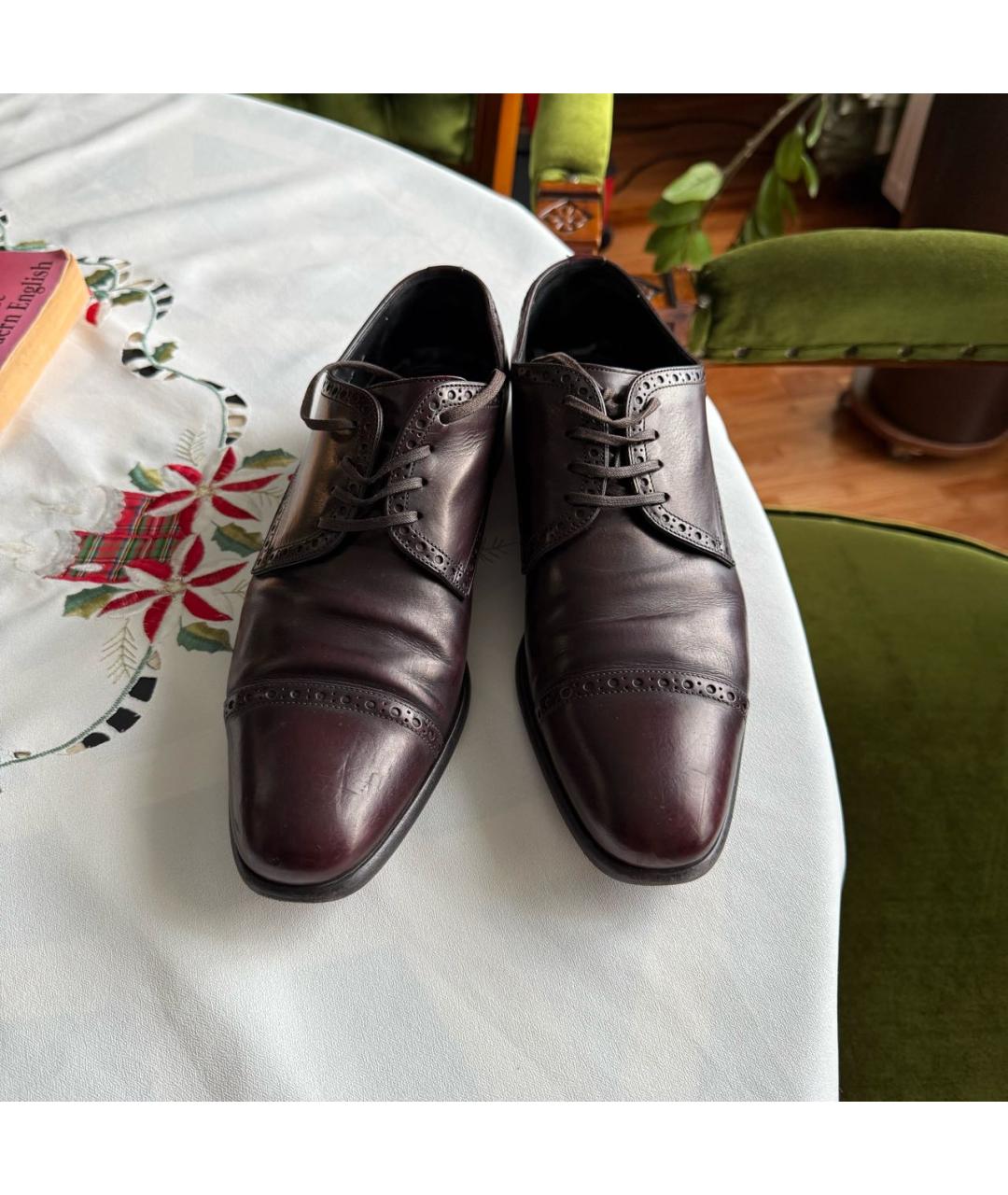 DOLCE&GABBANA Бордовые кожаные туфли, фото 2