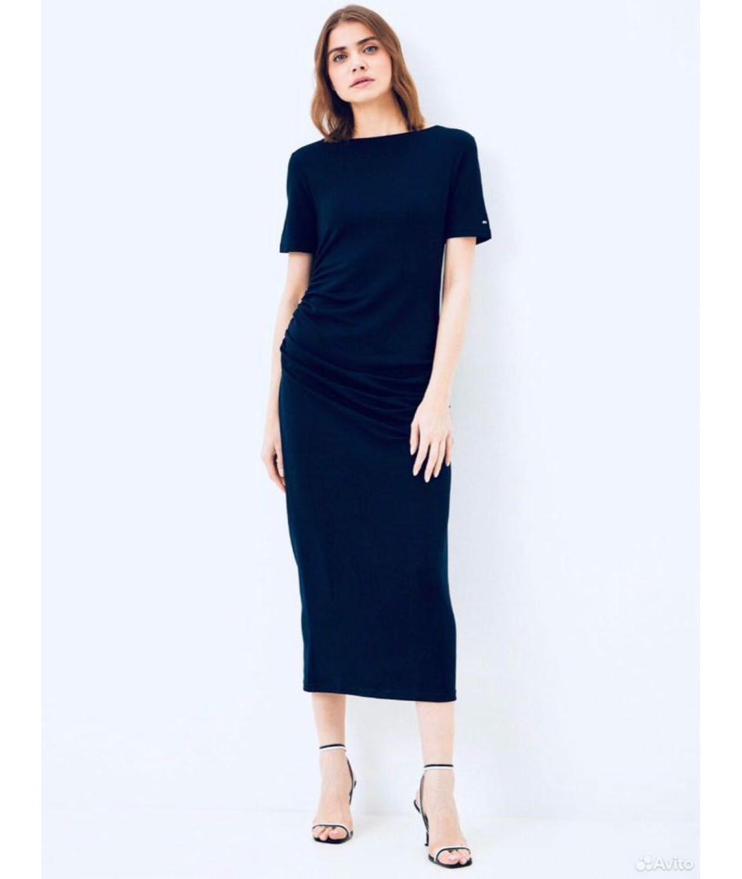 TOMMY HILFIGER Темно-синее хлопко-эластановое повседневное платье, фото 5