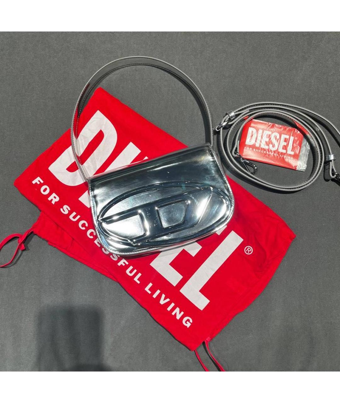DIESEL Серебряная кожаная сумка с короткими ручками, фото 2