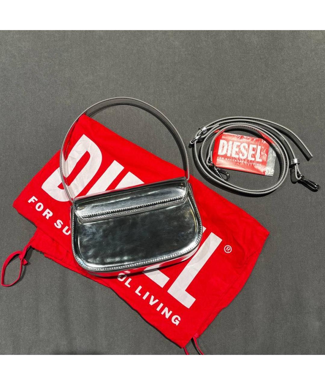 DIESEL Серебряная кожаная сумка с короткими ручками, фото 3