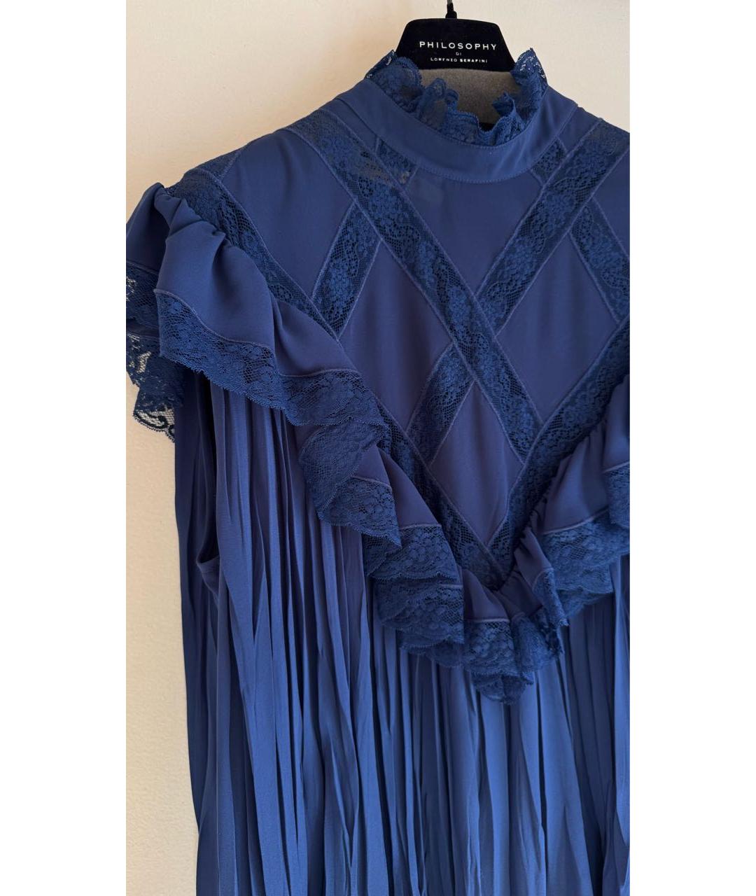 PHILOSOPHY DI LORENZO SERAFINI Синее полиэстеровое вечернее платье, фото 4