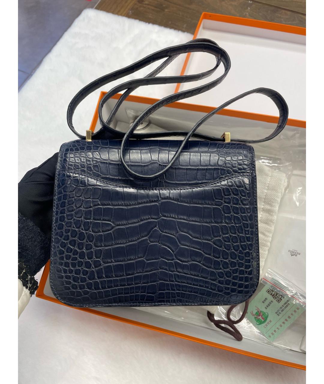 HERMES Темно-синяя кожаная сумка через плечо, фото 2