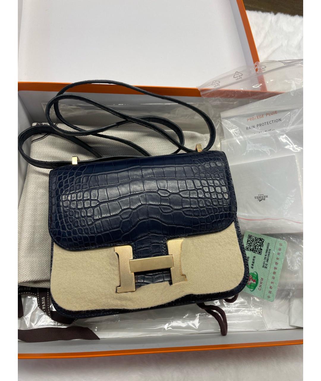 HERMES Темно-синяя кожаная сумка через плечо, фото 3