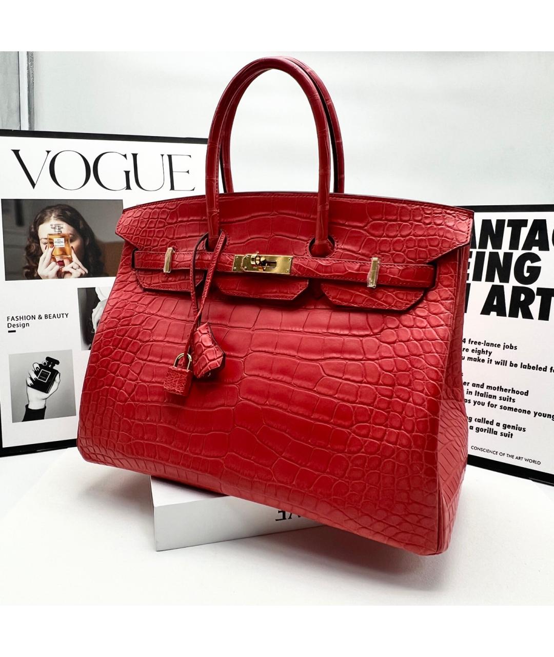 HERMES Красная кожаная сумка с короткими ручками, фото 6