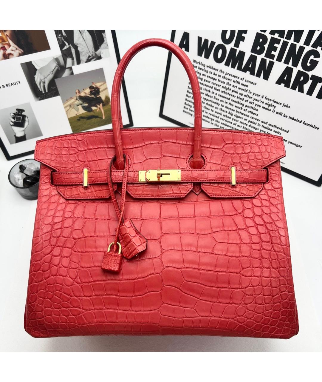 HERMES Красная кожаная сумка с короткими ручками, фото 7