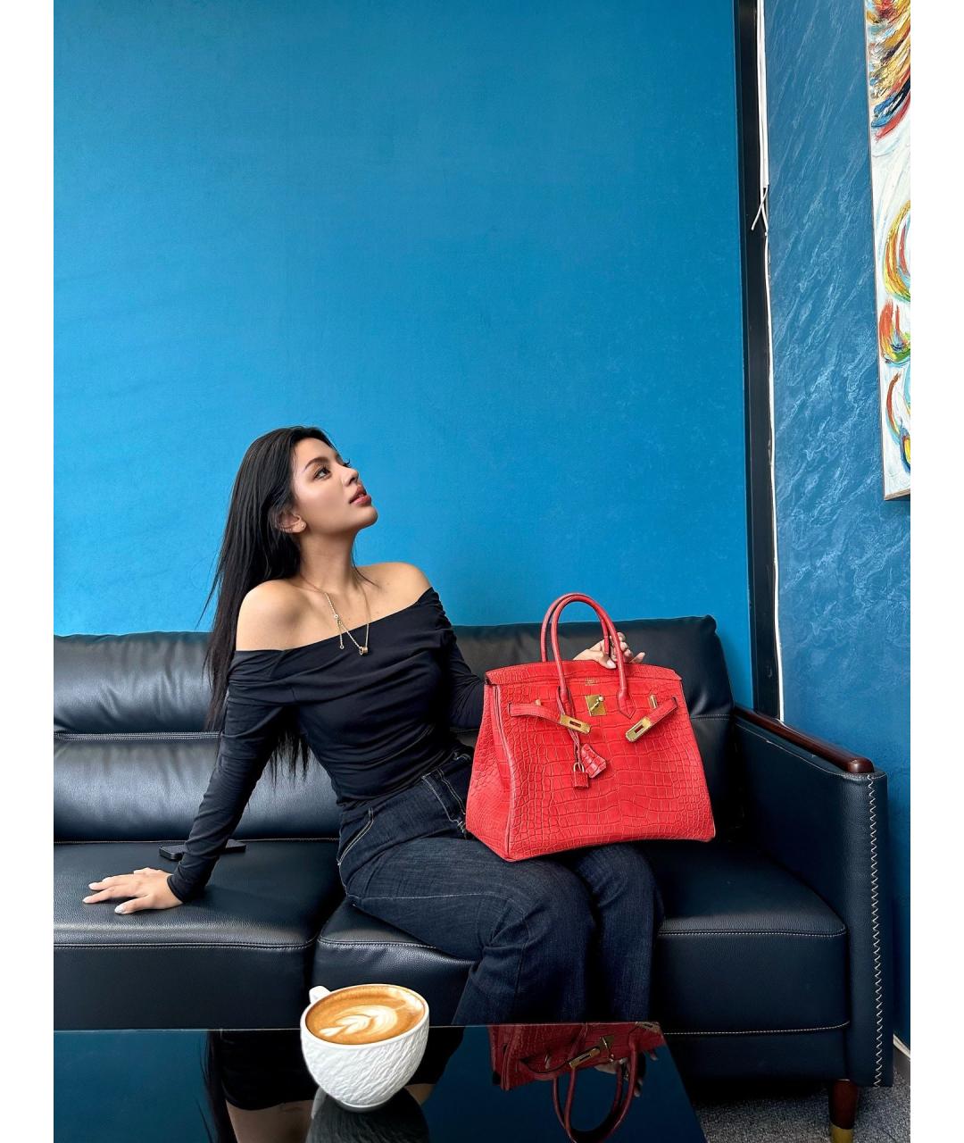 HERMES Красная кожаная сумка с короткими ручками, фото 3