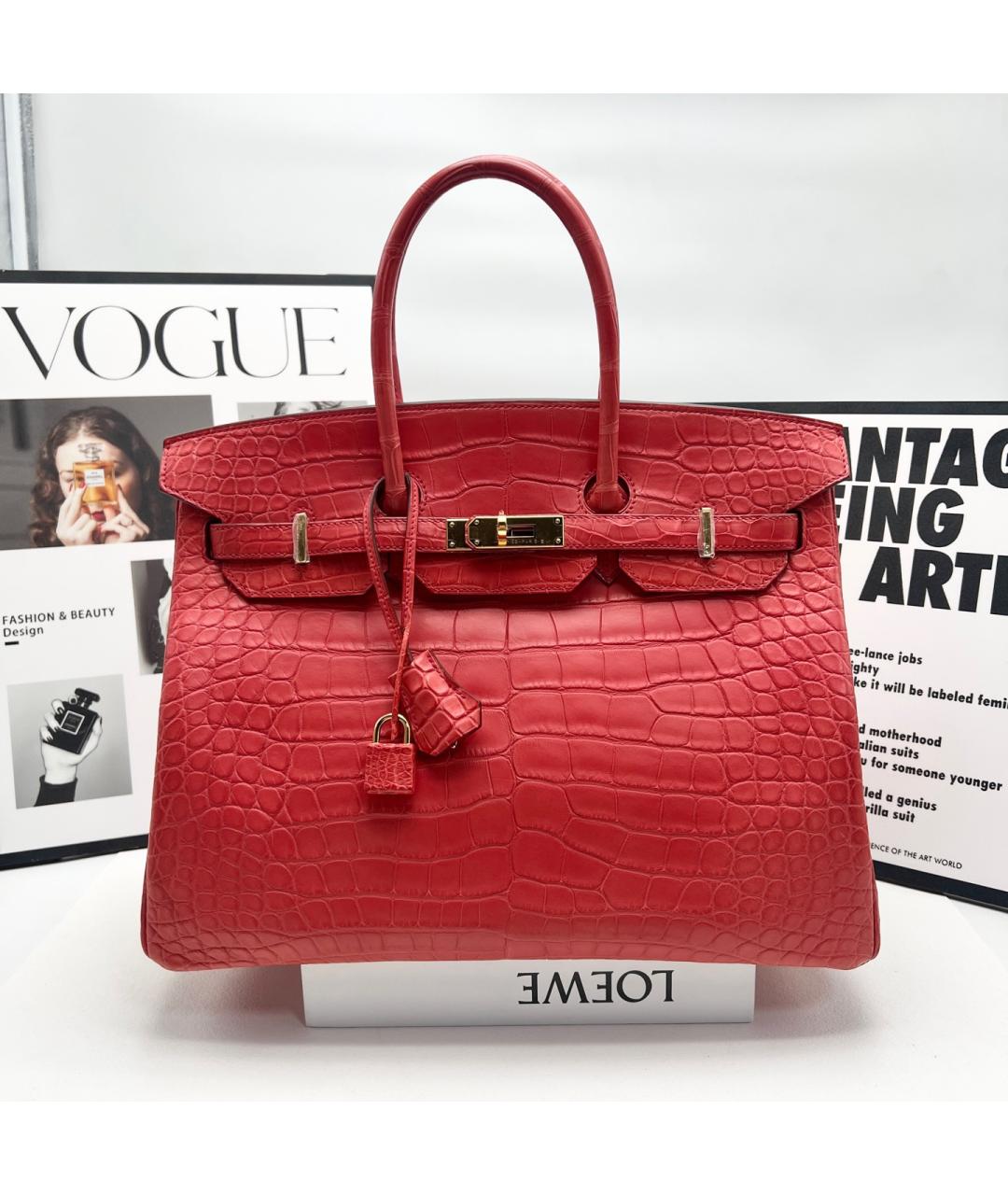 HERMES Красная кожаная сумка с короткими ручками, фото 5